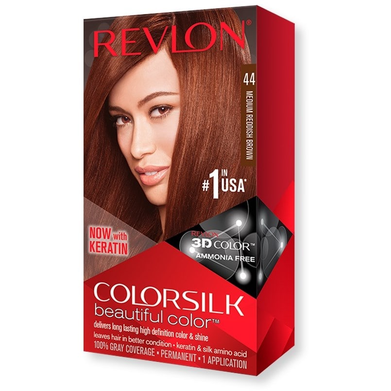 کیت رنگ موی بدون امونیاک رولون شماره 44 قهوه ای سرخ Revlon Colorsilk